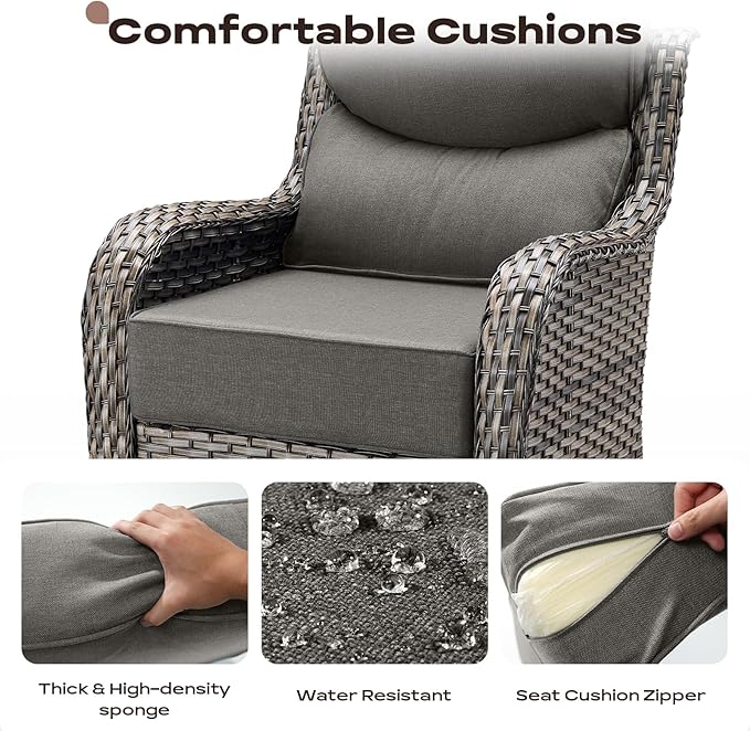 Rilyson Outdoor Patio Furniture Set - Weather Resistant Wicker,High Back,6 inch Cushions,6 Piece Patio Furniture Set with Swivel Rocker Chairs and Side Table for Deck Porch Yard,Mixed Grey/Blue