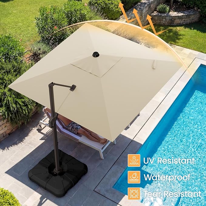 HASLE OUTFITTERS 10x10 FT Patio Cantilever Umbrella, Outdoor Offset Large Heavy Duty Umbrellas with 360° Rotation for Pool Garden Deck，Beige