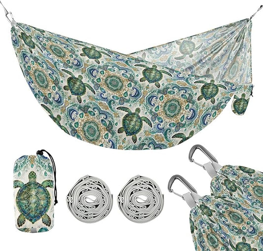 Green sea Turtle Camping Hammocks with Hanging Rope Swing Hammock for Outside Beach Patio Garden