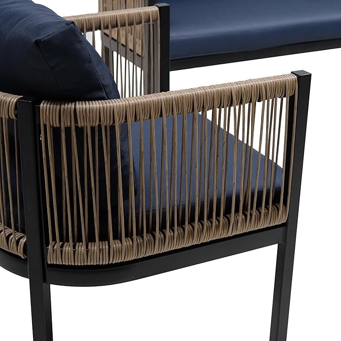 LUMISOL 4-Piece Patio Conversation Set Acacia Wood Outdoor Sofa & Chairs with Coffee Table, Outdoor Sofa Set with Coffee Table, Patio Conversation Set for Garden Backyard, Dark Blue