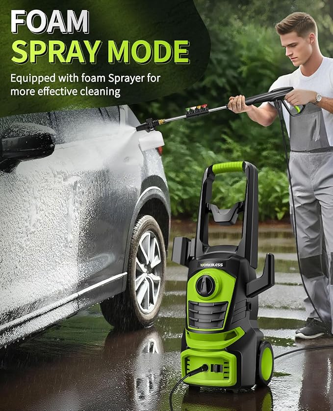 Electric Pressure Washer, 1700 PSI Max 1.3 GPM Power Washer with 3 Nozzles, High Pressure Washer with Foam Cannon for Car, Driveway, Patios