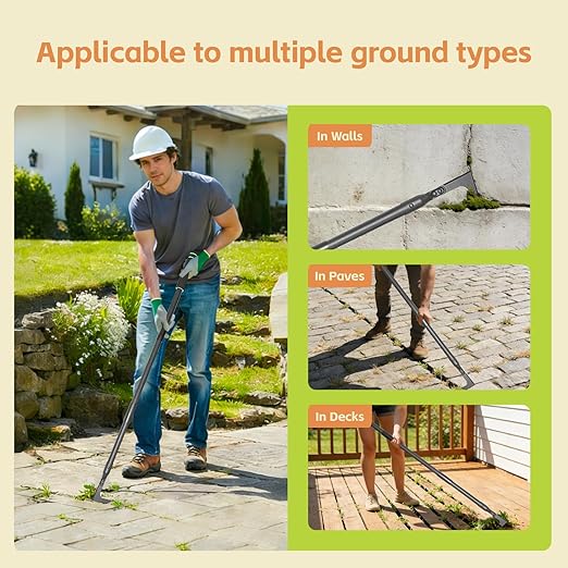Weed Puller,Manual Crevice Cleaning Tool with 43.7" Long Handle,Gardening Weed Remover Tool for Sidewalk,Paver,Deck Boards,Garden,Patio