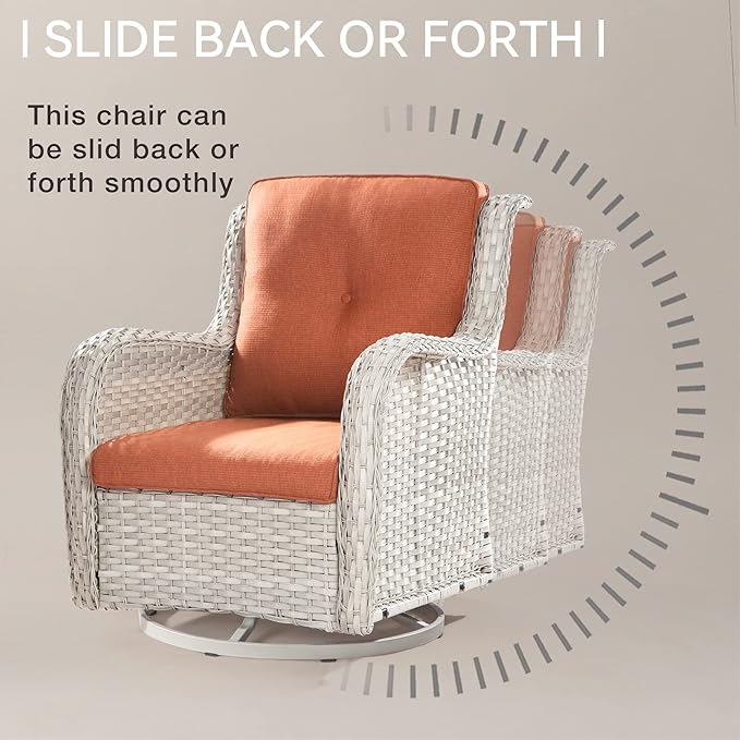 Joyside Outdoor Rocker Swivel Patio Chairs Set of 4 with 2 Matching Side Tables - 6 Pieces Patio Wicker Conversation Set with Premium & Soft Fabric Cushions(Light Grey/Orange)