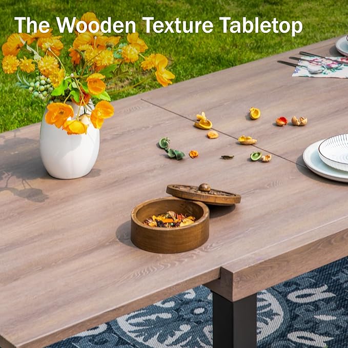 PHI VILLA Patio Dining Table and Chairs, 2 Swivel & 4 Stable Patio Dining Chairs, Exdentable Dining Table with Wooden Like Table Top,Sturdy Metal Frame and Textilene Quick-Dry Fabric