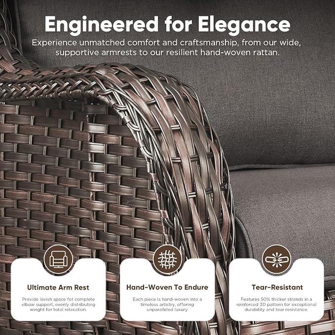 Belord Patio Furniture Set with Fire Pit Table, Outdoor Swivel Rocker Patio Chairs, Wicker Furniture Set Ideal for Porch, Deck, Pool, Yard, SunroomBrown Wicker/Gray