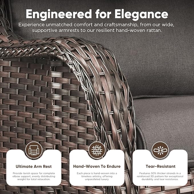 Belord Patio Furniture Set 6 Seats, Oversized Outdoor Sectional Couch, Two 3-Seater Sofas with Coffee Table, Patio Conversation Sets,Ideal for Porch, Deck, Brown Wicker/Gray