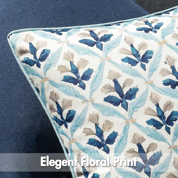 MIULEE Pack of 2 Decorative Outdoor Waterproof Throw Pillow Covers Flower Print Chic Boho Accent Pillow Covers for Square Garden Patio Cushion 12x20 Inch, Blue Grey