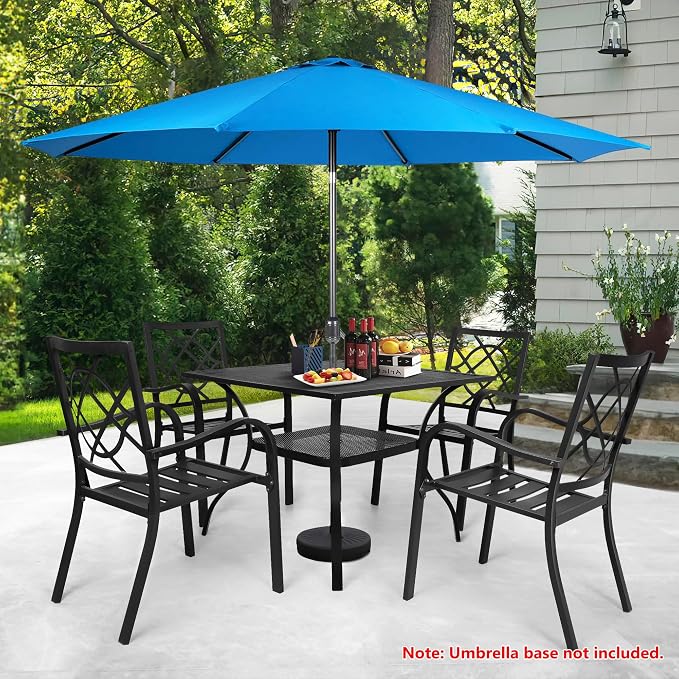 Incbruce 5 Piece Outdoor Dining Set Wrought Iron Patio Dining Set with Sky Blue Umbrella, Dining Furniture Set (4 Dining Chairs and 1 Square Table with 1.57" Umbrella Hole) - Metal Tabletop