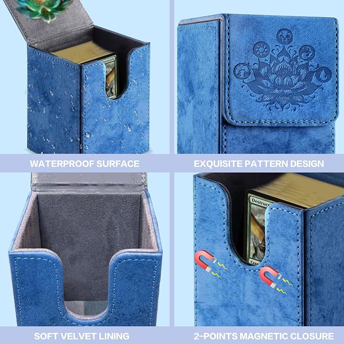 PROMAXIBINDER MTG Card Deck Box, Fits 200 Cards, Storage for TCG/MTG Crads, PU Leather Strong Magenet (Navy Blue)