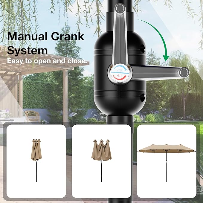 Joyside 13FT Large Patio Umbrella, Outdoor Double Sided Umbrella, Rectangle Umbrella with Crank Handle, 12 Sturdy Ribs for Deck, Porch and Pool