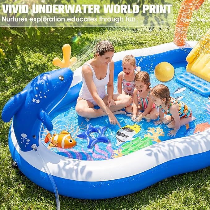 2026 Large Inflatable Play Center,Toddler Pool with Water Slide&Sprinkler,120"x70"x50"Inflatable Kiddie Pool with Slide,Backyard Kids Water Slide,Blow-Up Splash Pad for Toddlers