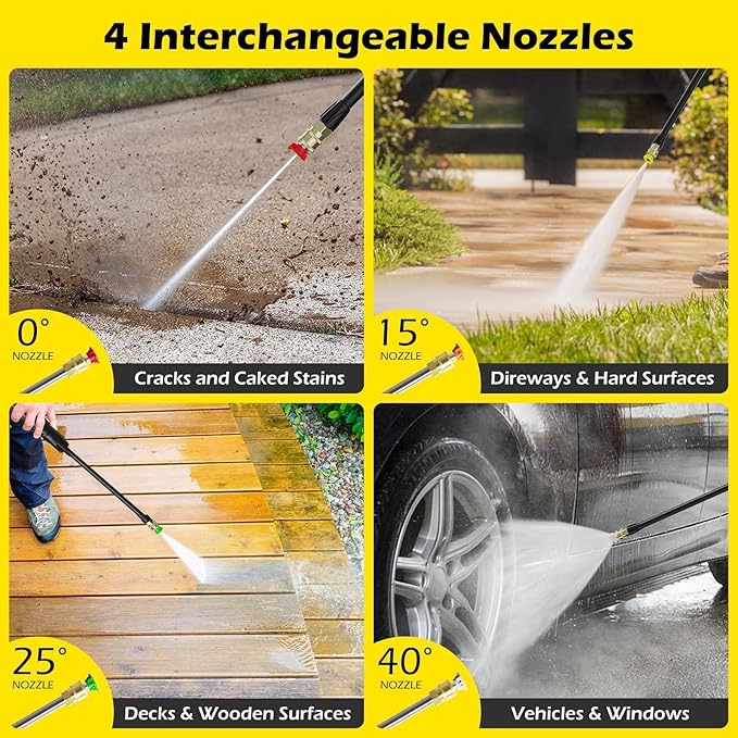 5000PSI PressureWasher PowerWashers 4 Quick Connect Nozzles and Foam Cannon for Cars Driveways Patios Fences
