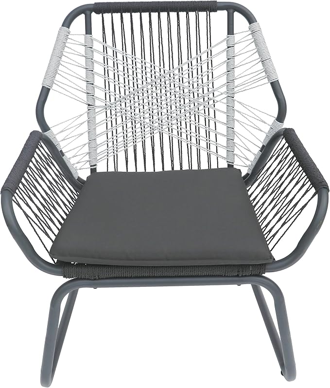 Christopher Knight Home Ava Outdoor 3 Piece Rope and Steel Chat Set, Finish, Gray/White/Gray