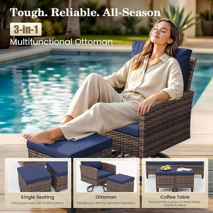 Amopatio Outdoor Patio Furniture Set, 6 Pieces Conversation Sofa with 360° Swivel Chairs, All Weather Wicker Outdoor Furniture for Backyard Garden Pool Deck,Blue
