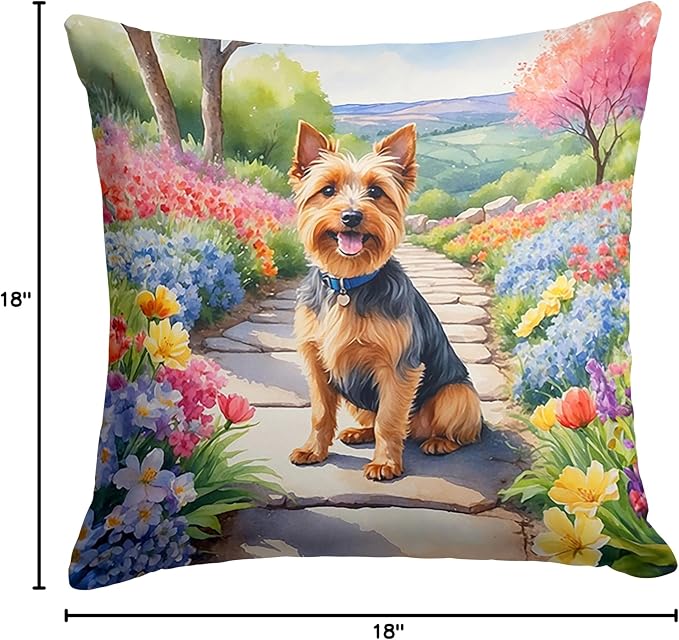 Caroline's Treasures Australian Terrier Spring Garden Throw Pillow Machine Washable, Indoor Outdoor Decorative Pillow for Couch, Bed or Patio, 18Hx18W
