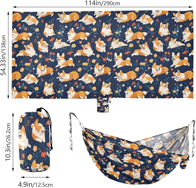 Camping Hammock Outdoor Hammocks for Outside Corgis Cute Dogs Beach Trees Portable Lightweight with Pockets Tree Straps Indoor