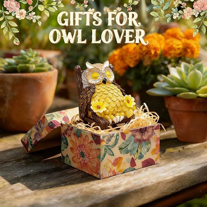 LIULO TOOL Garden Gift for Mom Grandma, LED Solar Owl on Chair Patio Sculpture, Cute Outdoor Fairy Garden Housewarming Decor Figurine 6x4.5x3.3 in
