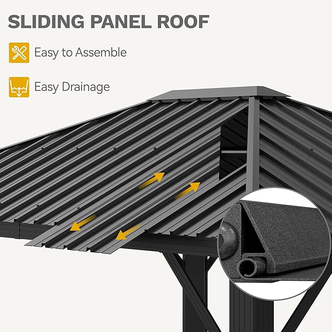 DWVO 10x12ft Gazebo Hardtop Heavy Duty Canopy with Nettings and Curtains, Galvanized Steel Outdoor Vertical Stripes Roof for Patio, Backyard, Deck, Lawns, Gray