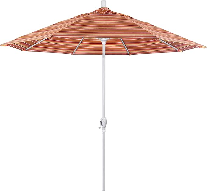 California Umbrella 9' Round Aluminum Market Umbrella, Crank Lift, Push Button Tilt, White Pole, Cilantro