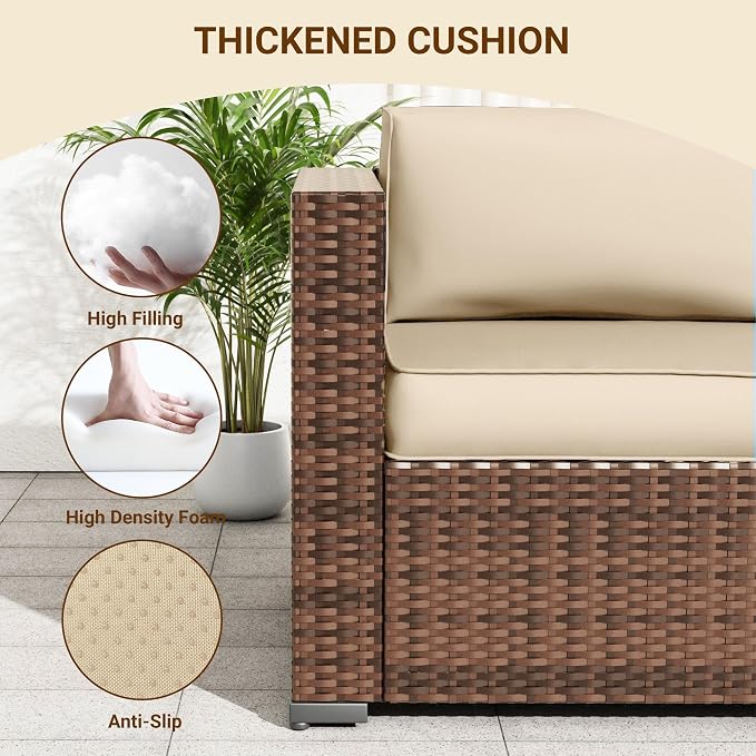 Patio Furniture Set with 44'' Propane Gas Firepit Table, 8 PCS Modular Outdoor Sectional Conversation Sets, All-Weather Wicker Patio Set for Backyard, Beige (Waterproof Covers Included)