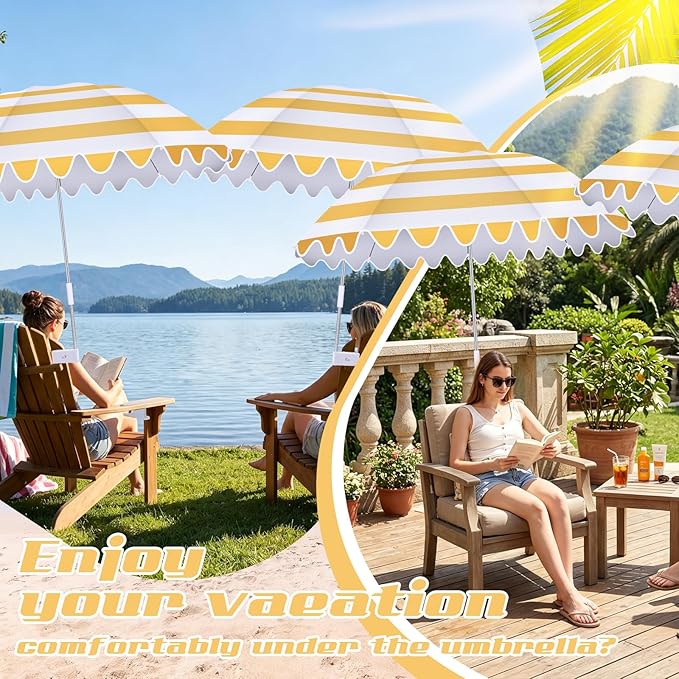Abbylike 2 Pcs Scalloped Chair Umbrella with Universal Adjustable Clamp 38'' Portable Wheelchair Umbrella UPF 50+ Camping Chair Parasol with Bag for Outdoor Patio Lawn