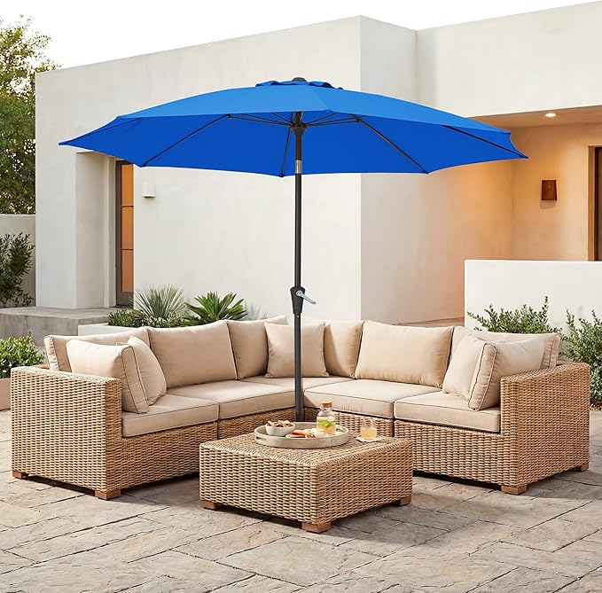 JEAREY 9FT Outdoor Patio Umbrella,Market Table Umbrella with 8 Fiberglass Ribs, Pool Umbrella with Tilt and Crank, UV Protection Lightweight & Wind-Resistant for Lawn, Garden, Deck and Backyard, Royal Blue