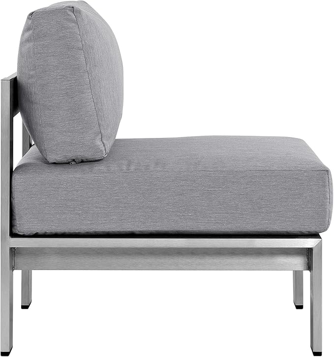 Modway Shore 3-Piece Aluminum Outdoor Patio Furniture Set in Silver Gray, Seating For Two