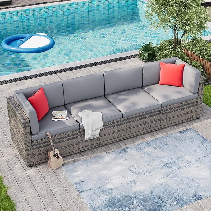 Aoxun 1 Piece Outdoor Patio Furniture Set 4 Seats, Gray