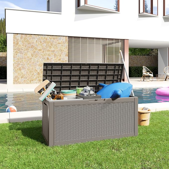 125 Gallon Outdoor Storage Box, Large Waterproof UV Resistant Deck Box, Lockable Storage Container for Patio Furniture Cushions Garden Tools and Pool Accessories(Grey, 125 Gallon)