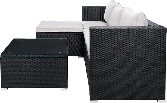 SAFAVIEH Outdoor Collection Madalina Black/Light Grey Wicker Conversation Patio Set