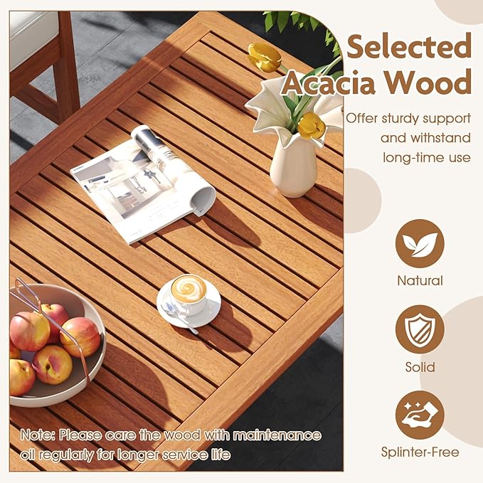 HAPPYGRILL 8 Pieces Acacia Wood Furniture Set, Patio Conversation Set w/Seat Cushions & Robust Wood Frame, Outdoor Loveseat Sofa, 4 Armchairs & 2 Coffee Table Set for Backyard, Porch, Poolside (2)