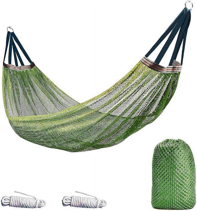 Outdoor Travel Hammock, Portable Camping Hammocks, Outdoor Sport Hammock, Mesh Net Nylon Rope Sleeping Bed with Tree Straps Travel Bag for Garden Beach Yard Travel