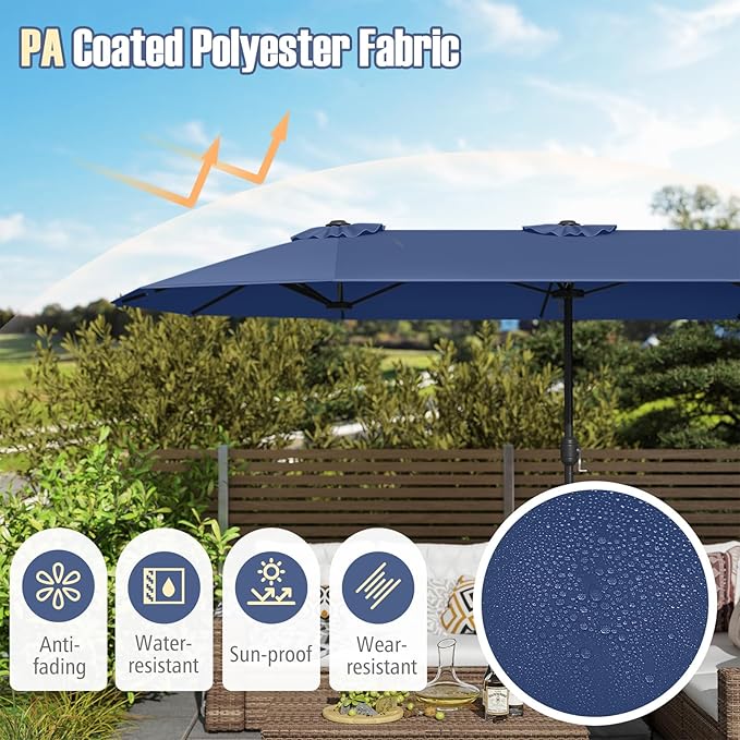 Tangkula 13FT Double-sided Patio Umbrella, Extra Large Twin Table Umbrella with Crank Handle, Umbrella Base, Safety Lock, Air Vent, Outdoor Market Umbrella for Garden Pool Backyard (Navy)