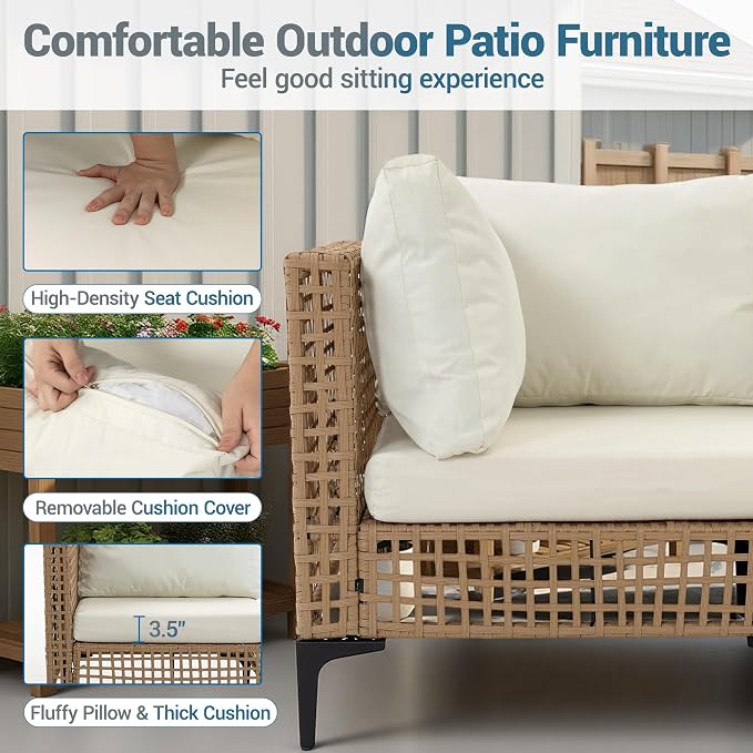 9-Piece Outdoor Wicker Patio Sectional Furniture Set, Beige | All Weather Performance, PE Rattan, Patio Conversation Set w/Coffee Table, for Backyard, Porch, Poolside, Deck