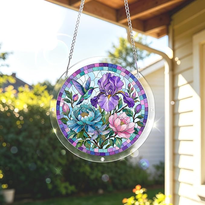 Acrylic Puzzle Suncatcher, Sun Catchers Puzzle for Window Hanging | 8.2 Inch Iris Floral DIY Suncatcher Puzzle for Adults, Ideal Gifts for Women, Men, Wife, Mom, Home & Garden Decor