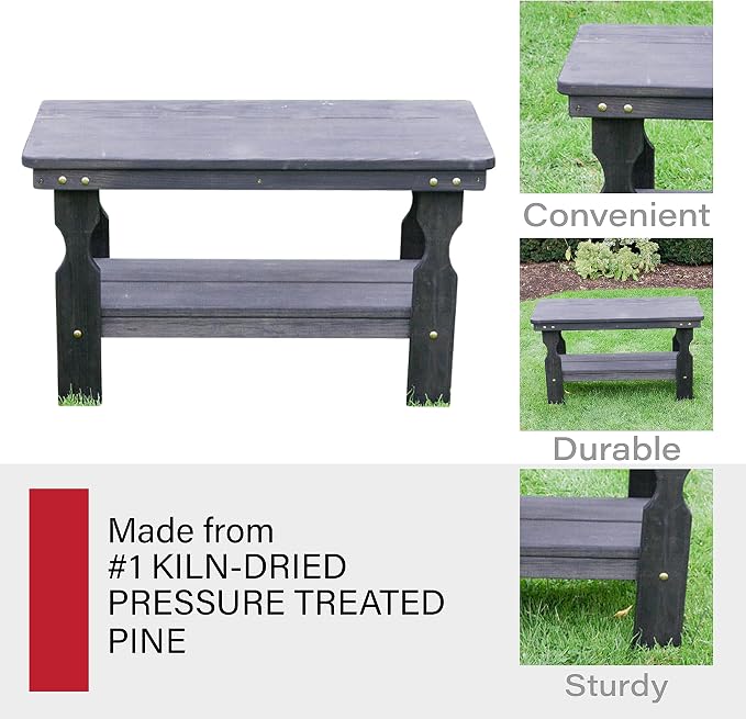 Amish Casual Heavy Duty Pressure Treated Wood Coffee Table in Semi-Solid Black Stain - Crafted from Solid Pine by Amish Craftsmen in The USA