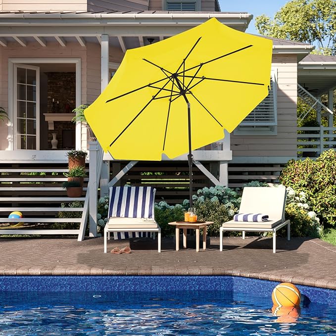 JEAREY 9' 2-Tiers Patio Umbrellas Outdoor Market Table Umbrella w/Push Button Tilt/Crank, 8 Sturdy Ribs, UV Protection Waterproof Sunproof(Yellow)