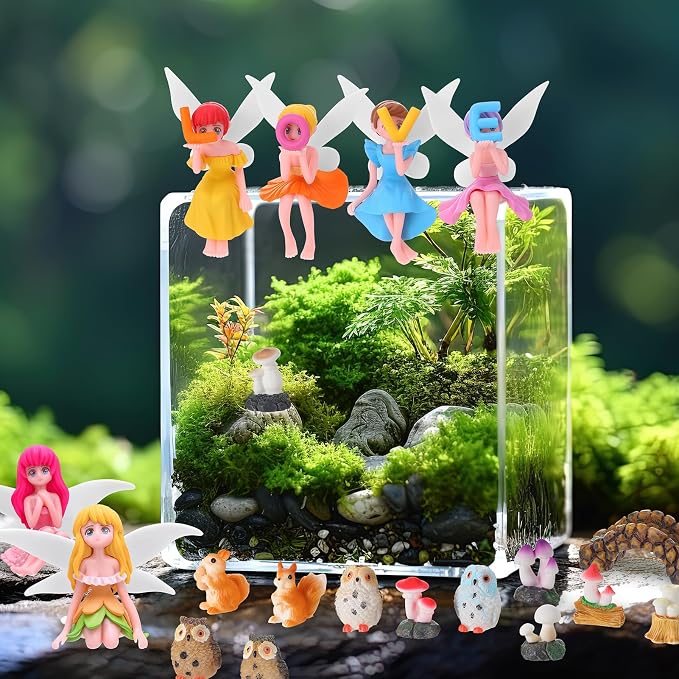 33 Pcs Fairy Garden Miniature Kit Resin Fairies Animal | Weatherproof Solid Resin, PVC Colorful Fairies, Assorted Animal Mushroom Pond Decor, for Terrarium Patio Dollhouse DIY Craft