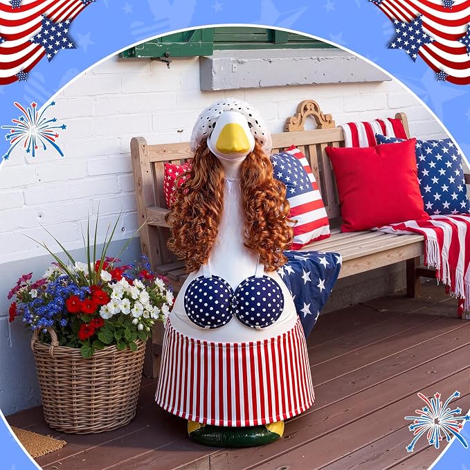 4th of July Porch Goose Outfit, American Flag Goose Dress, 250th Anniversary Patriotic Bikini Clothes, Red White Blue Costume for 23" Gooses Statue Decoration Patio Yard Lawn Outdoor Decor