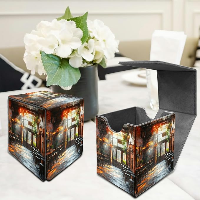 Vintage Book Dining Tube Card Deck Box for MTG, Personalized Card Storage Case Fits 120+ Sleeved Cards, Premium Leather TCG Box with Strong Magnetic Closure for Magic, PTCG, Baseball Cards