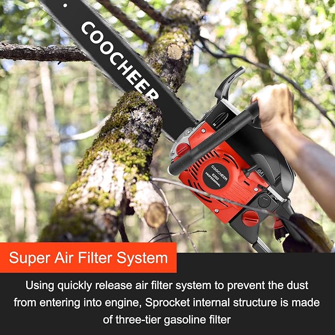 Gas Chainsaw Chain Saw 62CC 20 Inch 2-Cycle Gas Powered Chain Saws 3.5 HP Power Chain Saw Cordless Gasoline Powered Chainsaw with 2 Chains for Tree Wood Cutting