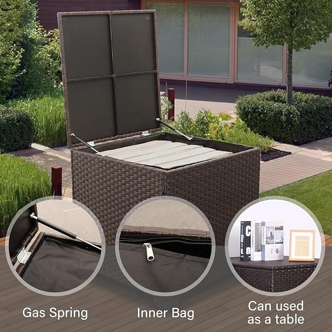 Valita 6 Pieces Wicker Patio Furniture Set Outdoor Sectional Conversation Sofa Set with Storage Bin and Glass Table with Non-Slip Cushions Furniture Covers, Beige