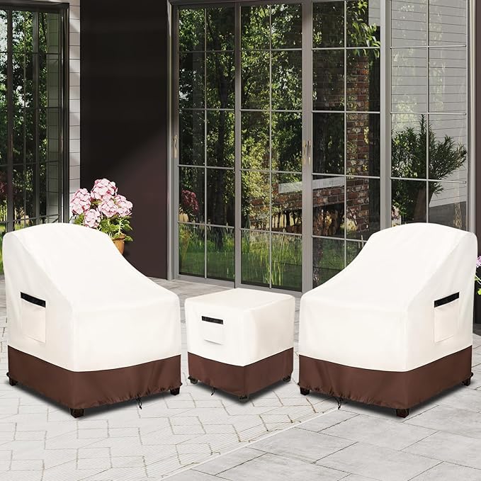 Patio Furniture Covers for 3 Piece Outdoor Bistro Sets,100% Waterproof Outdoor Furniture Cover,Includes 2 Chairs and Coffee Table Cover,Beige & Brown