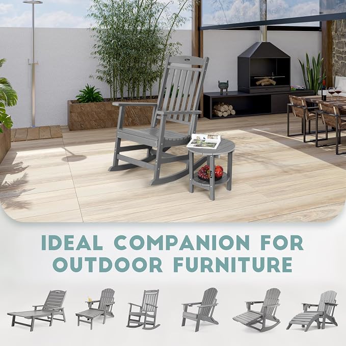 FUNBERRY Outdoor Adirondack Side Table, Patio End Tables | 2-Tier, HDPE All Weather, No Rot or Rust or Crack, UV Fade Shield, Save Space, Easy-Clean for Indoor or Outdoor