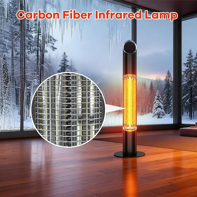 Outdoor Electric Patio Heater, Portable Infrared Heater, Heaters for Outdoor/Indoor Use, Standing Heaters for Patio, Garage, Backyard, 1500W, Black