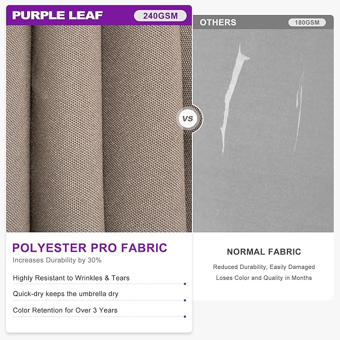 PURPLE LEAF 10 FT Cantilever Umbrella Outdoor Patio Umbrella with Light, Large Offset Square Umbrella, Windproof Heavy Duty Hanging Outside Umbrellas for Patio, Ash Mocha