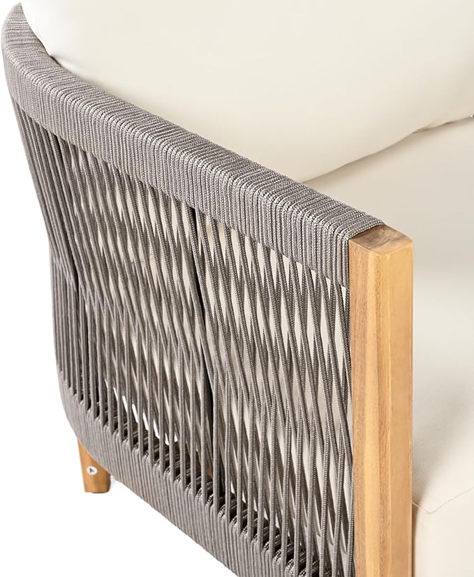 Merax 2 Pieces Outdoor Acacia Furniture Set, Woven Rope Outdoor Patio Loveseat with Cushions and Coffee Table, Patio Conversation Sets for Porch, Garden