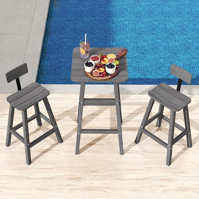 Outdoor Bar Table, HDPE Patio Bar Table, All Weather Height Patio Tables, Outdoor Bar Height Table, Tall Bistro Pub Table for Outside Deck, Porch, Backyard, Garden, Grey