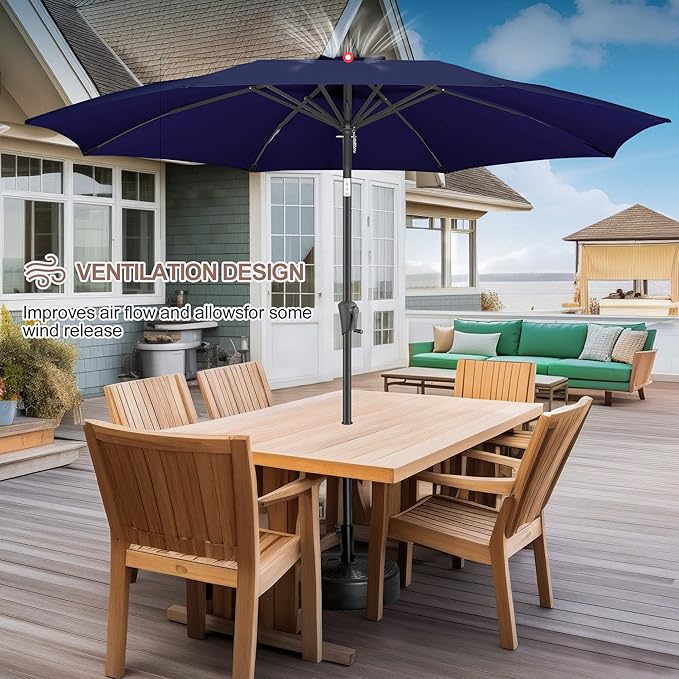 FLAME&SHADE 10 ft Outdoor Market Patio Table Umbrella with Fiberglass Rib Tips and Tilt,Navy Blue