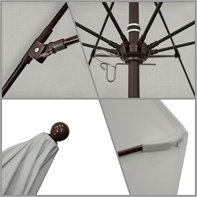 California Umbrella 9' Rd. Venture Series Contract Grade Patio Umbrella, Push Open Pin Stop, Bronze Finish, Sunbrella Granite